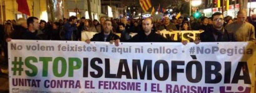 Manifestaciones contra movimiento islamófobo Pegida Spain en Barcelona