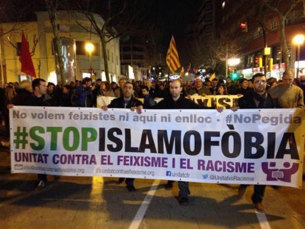 Manifestaciones contra movimiento islamófobo Pegida Spain en Barcelona